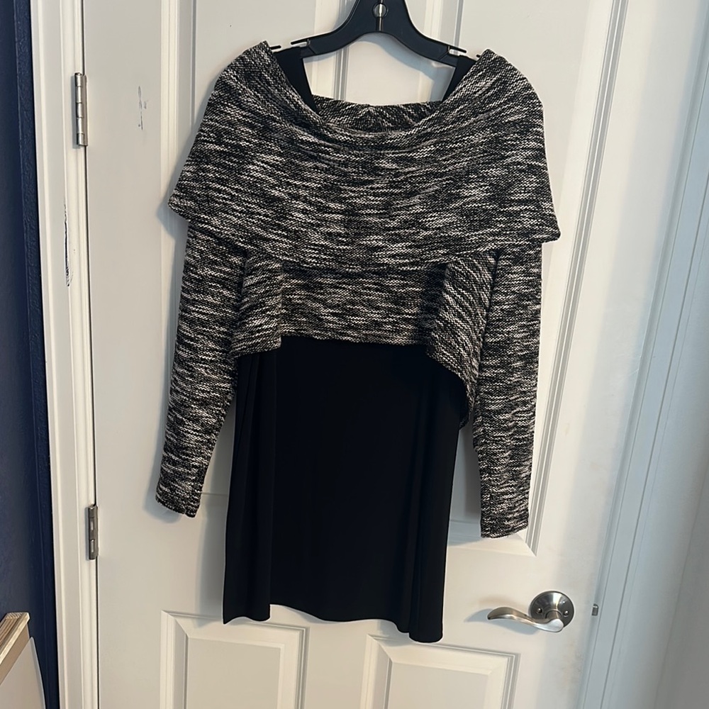 Sympli Black and White Cowl Neck Sheath Dress